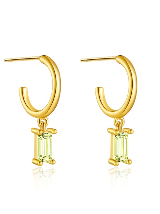 Golden [Grass Green] 925 Sterling Silver Cubic Zirconia Geometric Trend Stud Earring